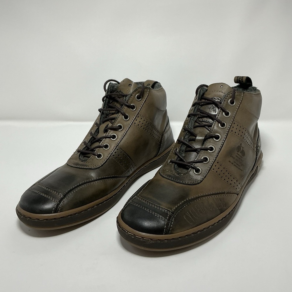 Cycleur De Luxe Men's Leather Dark Brown Wool Lining Mid Top Sneakers EU 42 US 9